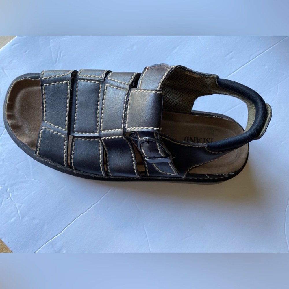 Wolfe Island - Men brown leather fisherman sandals with rubber soles, Size: 10.5 - Picture 2 of 9